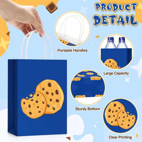 Locmeo 12 Pcs Cookie Party Gift Bags Bulk, Cookie Favor Bags with Handle Kraft Favors for Street Theme Birthday Party