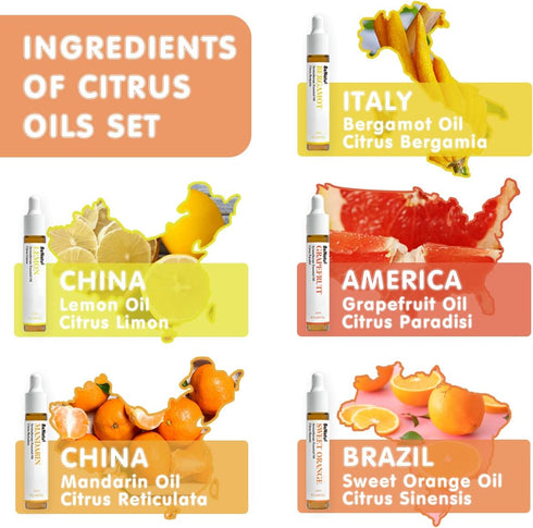 Set 5 Packs Citrus Essential Oil for Diffuser, Natural Fruity Fragrance Blends Gift for Home, Fresh Scent Aromatherapy