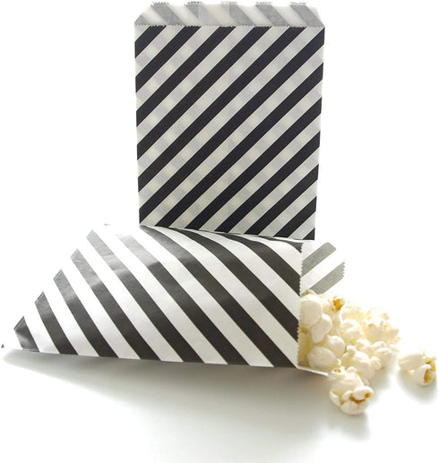 Tvoip 50 Pcs 5 x 7 Inches White and Black Striped Paper Bags, Holiday Wedding Favor Treat Bags