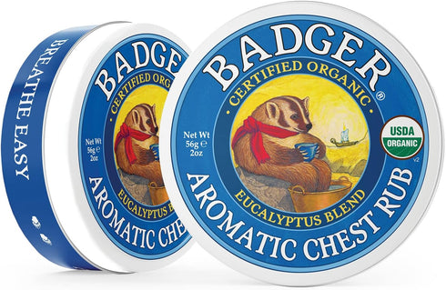 Badger Organic Chest Rub, 100% Natural Vaporub with Eucalyptus & Lavender for Chest Congestion Relief, 2 oz Tin