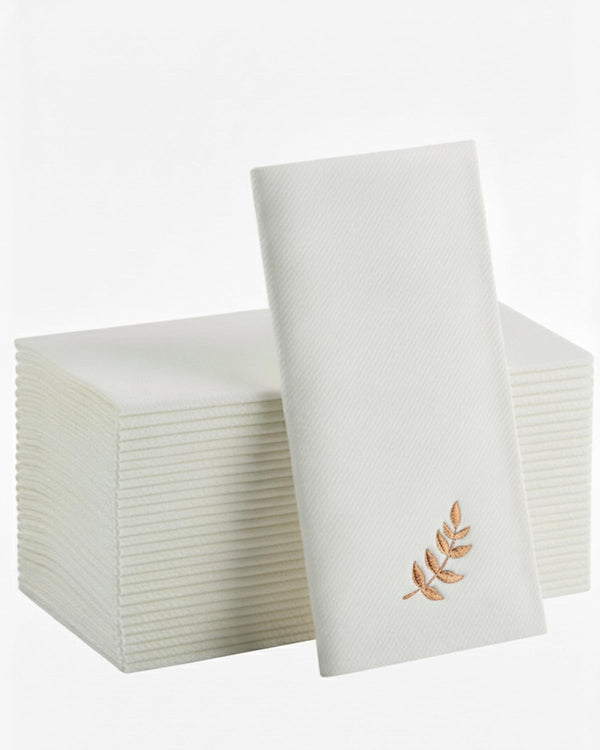 Pack of 50 White Guest Napkins Paper Disposable Hand Towels Linen Feel