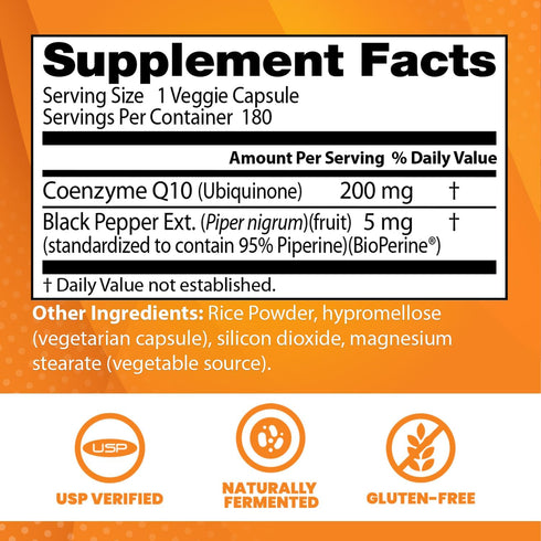 Doctor's Best High Absorption CoQ10 with BioPerine, 200 mg, 180 Count, Vegan, Non-GMO, Gluten & Soy Free