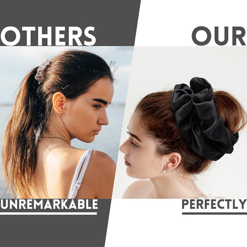 Oversized Satin Hair Scrunchies - 6 Pieces 7.2 Inch Elastic Silk Hair Bands, Large Ponytail Holders for Women