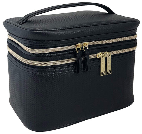 Conair Travel Makeup Bag, Large Toiletry and Cosmetic Bag, Perfect Size for Use At Home or Travel, Five Piece Train Case Set in Black