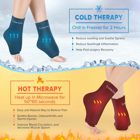 Ankle Foot Ice Pack Wrap for Injuries, Reusable Gel Pack for Hot & Cold Therapy, Pain Relief Sleeve