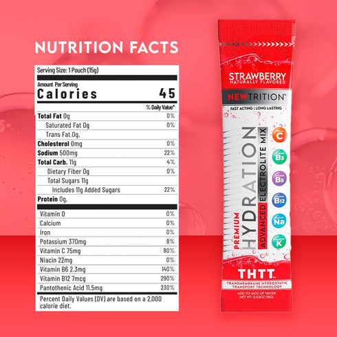 Hydration Powder Packets - Naturally Flavored Electrolyte Powder with Vitamins C & D, Strawberry