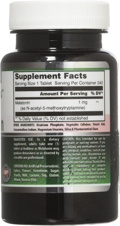 Amazing Formulas Melatonin 1 Mg Tablets (Non GMO,Gluten Free) - Best Choice of Natural Sleep Aid Supplement – Promotes Calming and Relaxing Effect - 240 Tablets - Suitable for Vegetarian