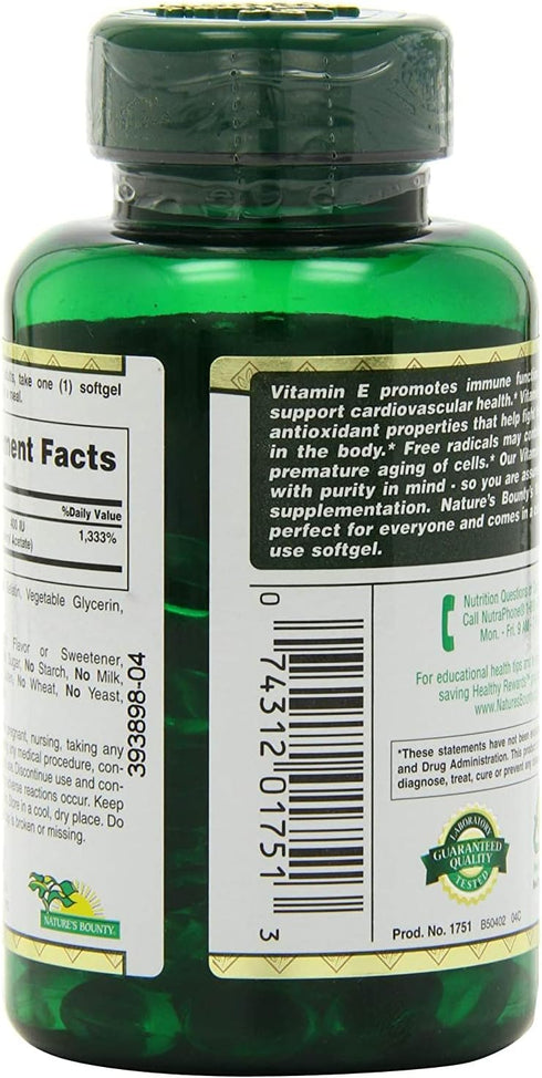 Nature's Bounty E-400 Iu Natural Pure D-alpha, 120-Count