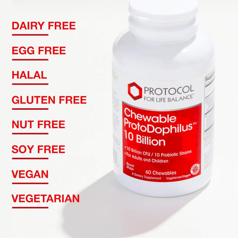 Protocol Chewable Protodophilus, 10 Billion CFU Probiotic for Adults & Kids, Vegan & Halal, 60 Chewables