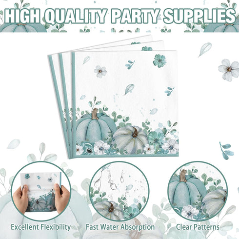 Maxdot 100 10 12 Inch Set 50 Pcs Fall Plates and Napkins x Heavy Duty Oval Thanksgiving Paper Plates Disposable