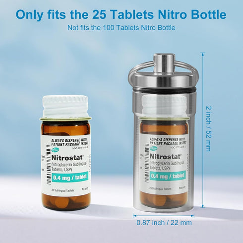 Zingso 3 Pack 25ct (3pcs-Black Keychain Pill Holder for Nitroglycerin, Mini Waterproof Portable Travel Purse Pocket