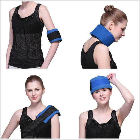 Reusable Gel Ice Pack Wrap with Strap for Head, Neck, Knee, Arms - 2 Flexible Packs for Headache, Migraine, Pain Relief