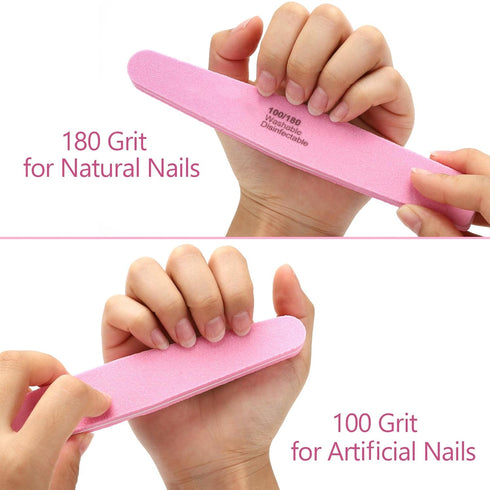 Nail Buffers 20 Pack - 100/180 Grit Nail Buffer Block Sponge for Acrylic/Natural Nails, Pink