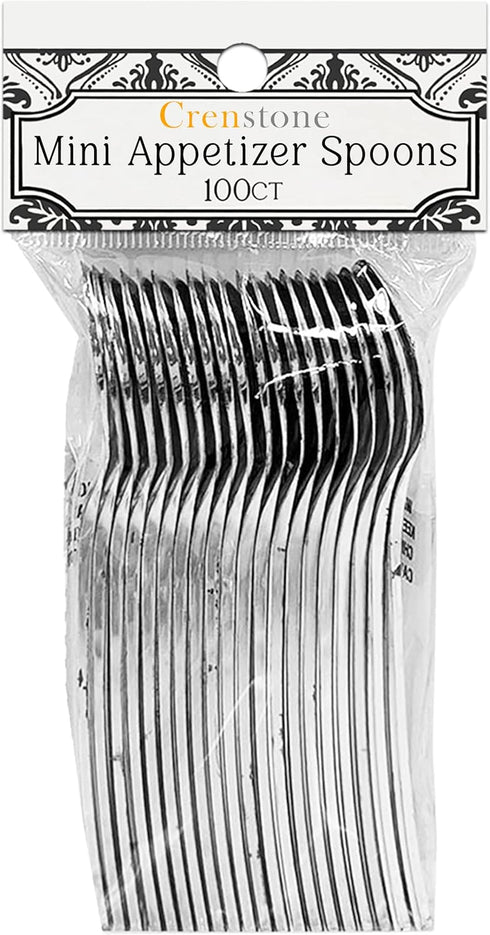 Plastic Mini Appetizer Spoons Value Pack, 100 Count Silver Mini Spoons for Appetizers, Disposable