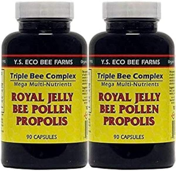 YS Eco Bee Farms YS Organics Triple Bee Complex, Royal Jelly, Bee Pollen, Propolis -90 Caps