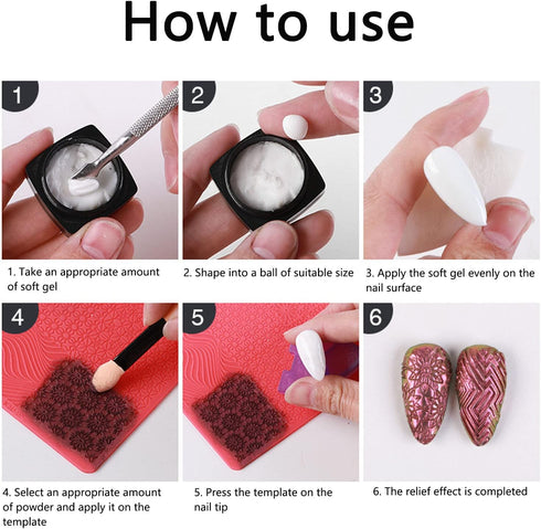 Nail Stamping Template, 4pcs Nail Stamp Plates Set, 3D Relief Nail Printing Template for Salon DIY Manicure