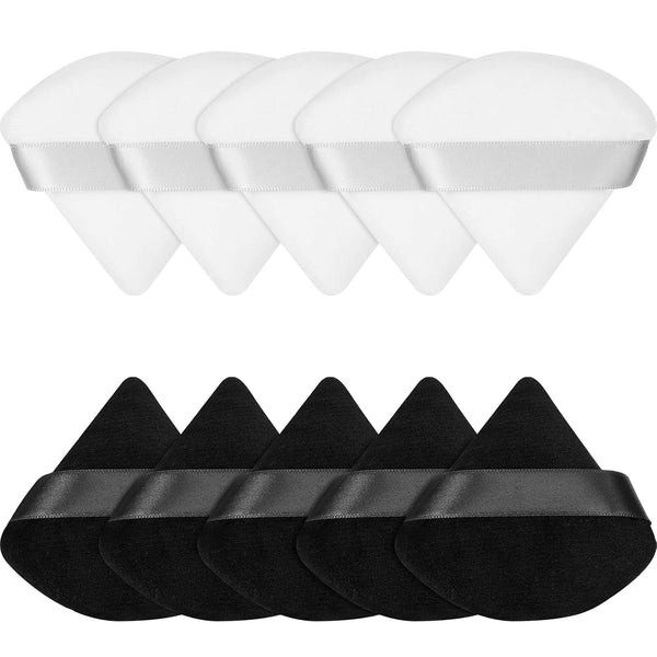 Maitys 10 Pcs Triangle Powder Makeup Puffs, Soft Velour Puff Beauty Setting Sponge for Loose Foundation