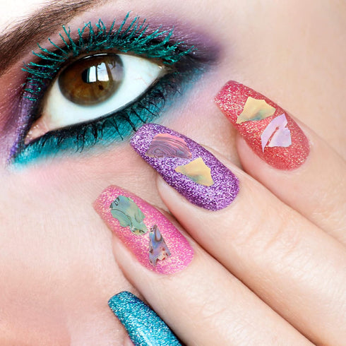 Lurrose 3 Boxes Nail Art Shell Decoration, Irregular Nail Glitter Foil Slice Stickers for DIY Craft Supplies