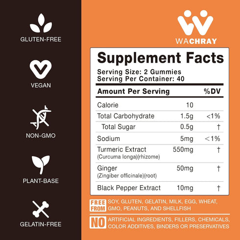Turmeric Curcumin Gummies with Ginger & Black Pepper Extract - 3 Pack Vegan Gummy Supplements for Joint Health