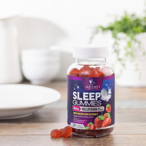 Melatonin Gummies 8mg - Extra Strength Sleep Support with 20mg Passiflora, Vegan & Non-GMO, Berry Flavor - 120 Gummies