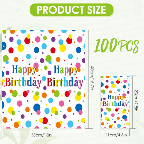 Muplaya 100 Pack 4.3" x7.8" Paper Towels Colorful Polka Dot Happy Birthday Disposable Napkins disposable hand towels