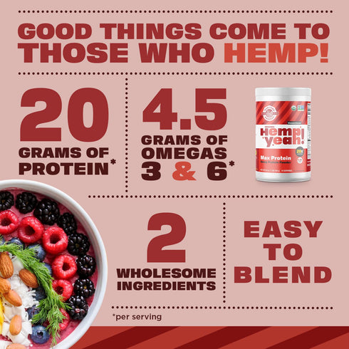 Manitoba Harvest Hemp Yeah! Organic Max Protein Powder, Unsweetened, 16oz; with 20g protein and 4.5g Omegas 3&6 per Serving, Keto-Friendly, Preservative Free, Non-GMO