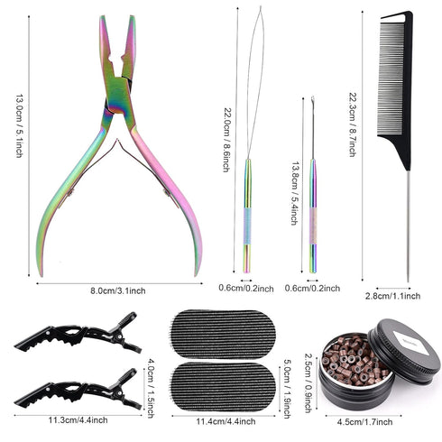 NEWISHTOOL Hair Extension Tool Kit with 300 PCS Silicone Beads, Micro Links Beading Pliers, and Accessories