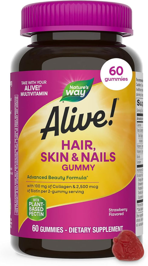 Natures Way Alive! Hair, Skin & Nails Gummies with Collagen and Biotin,