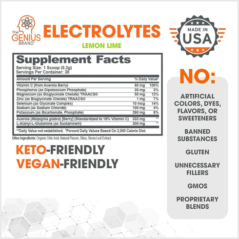 The Genius Brand Genius Electrolytes Powder, Supports Hydration, Energy, Endurance, Muscle Growth & Recovery, Lemon