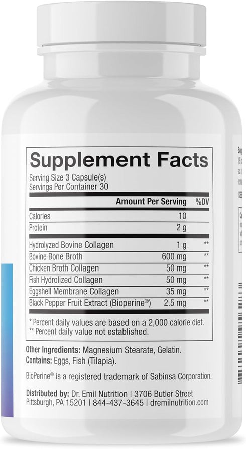 DR. EMIL NUTRITION Multi Collagen Pills - Hydrolyzed Collagen Supplements for Hair, Skin, Nails & Joints, 90 Capsules