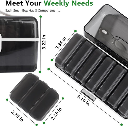 QIANYIXIN 7 3 Weekly Pill Organizer, Day Large Pill Box Times a Day, One-Touch Easy Open Travel Medication Case