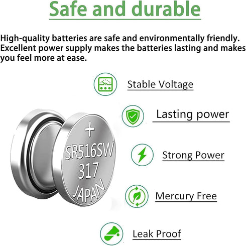 SKOANBE SR516SW 317 1.5V Button Coin Cell Silver Oxide Watch Battery (10-Pack)