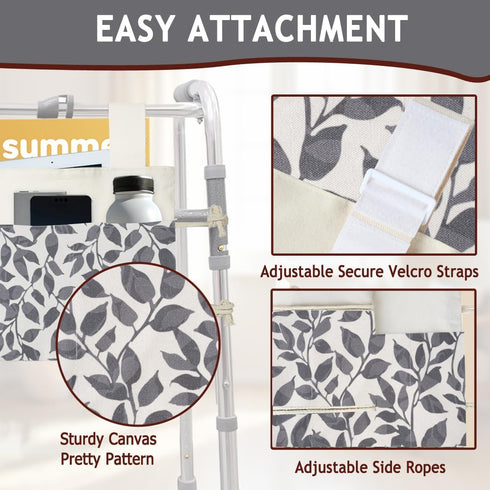Walker Bag, Washable Walker Accessories Storage Bags with Cup Holder, Handy Walker Basket Pouch Tote Bag for Folding