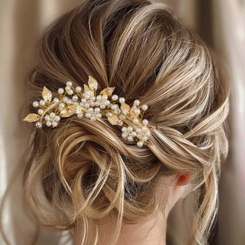 Heread Pearl Bride Wedding Hair Pins | Leaf Bridal Head Piece Flower Hair Accessories for Women (Pack of 3)