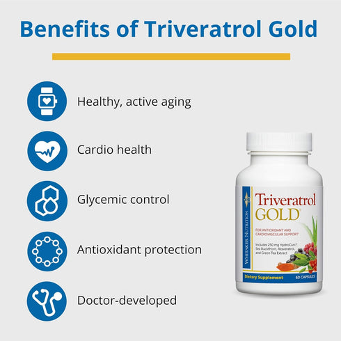 Dr. Whitaker's Triveratrol Gold with Resveratrol & Aloe Vera, Green Tea, Turmeric for Healthy Aging, 60 Capsules