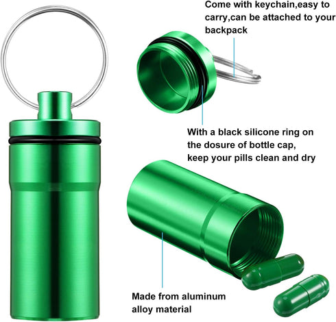 Hotop 14 Pieces Portable Pill Holder Keychain - Waterproof Aluminum Mini Tablet Container for Outdoor Use