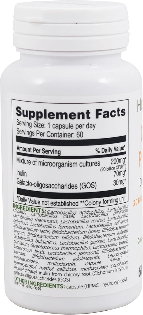 Digestive Probiotic + Prebiotic | 24 Strains | 20 Billion CFU | 60 capsules | Active Gut | Inulin and GOS | Dietary Supplement