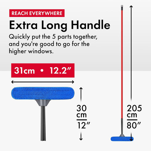 Tyroler 2-in-1 High Window Cleaner Squeegee, 12"-80" Anti-Rust Handle for Scratch-Free Durability