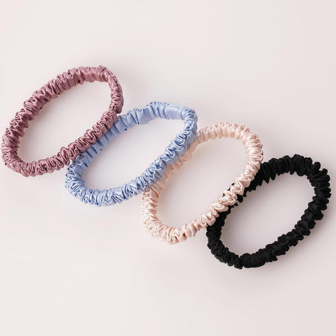 Premium 100% Pure Mulberry Silk Hair Ties - Set of 4 Elegant Hairbands in 4 Beautiful Colors