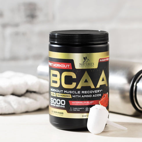 BCAA Powder - 4g BCAAs 2:1:1, 1g Glutamine, B6 - Pre Workout Drink for Energy Boost & Muscle Recovery, Watermelon