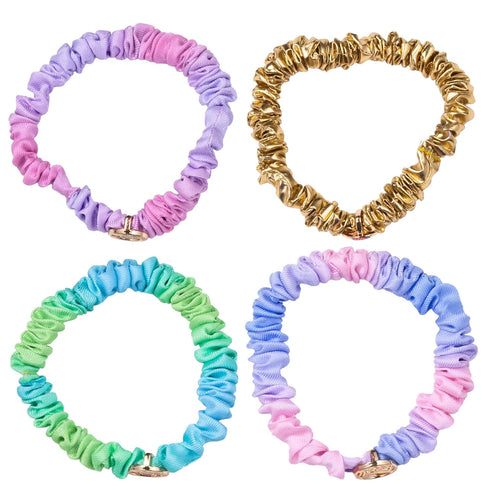 Lilly Pulitzer Mini Scrunchies, 4 Piece Scrunchie Set for Women and Girls, Cute Mini Hair Ties, Hair Bands for Women's Hair (Gold Lamé/Ombre)