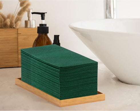 KAMMAK 100 Pack Disposable Cloth-Like Dark Green Dinner Paper Napkins - Premium Thick with Flatware Pocket