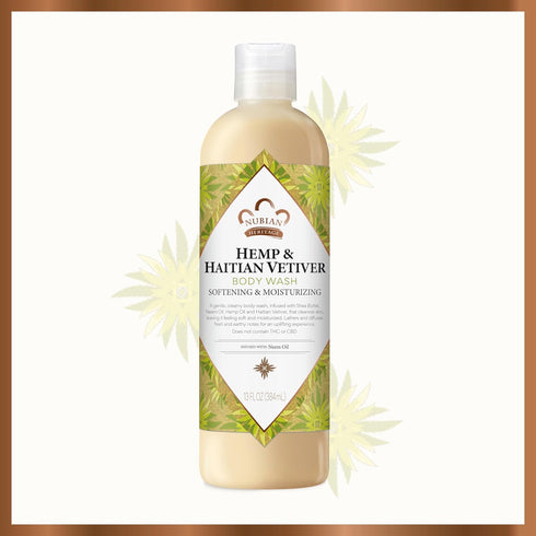 Nubian Heritage Body Wash, Indian Hemp & Haitian Vetiver Cleanser, 13 oz, Fair Trade Shea Butter