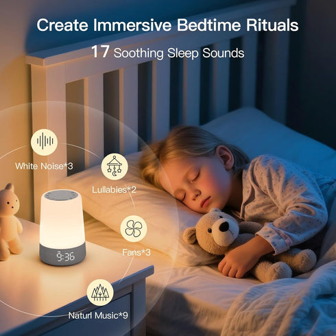 REACHER Sleep Trainer Alarm Clock for Kids, Night Light, White Noise Machine and OK to Wake Clock for Toddlers at Home