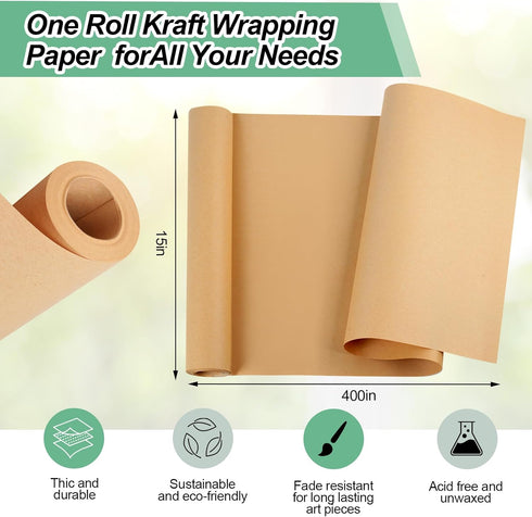 15"×400" Brown Paper Roll, Brown Wrapping Paper, Craft Paper, Wrapping Paper, Packing Paper for Moving, Packing, Gift Wrapping, Wall Art, Table Runner, Floor Covering