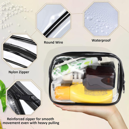 Weewooday 12 Pieces Clear Cosmetics Bag, PVC Zippered Toiletry Carry Pouch, Waterproof Makeup Bag - Small, Black