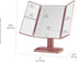 MELANNCO Rose Gold Tri Fold LED Vanity Mirror, 3 Magnifications, Dimmable LED Lights, Touch Control