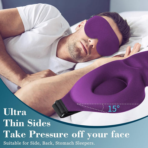ZGGCD Light Blocking Sleep Mask for Side Sleepers, 3D Contoured Eye Cover with Adjustable Strap, Purple