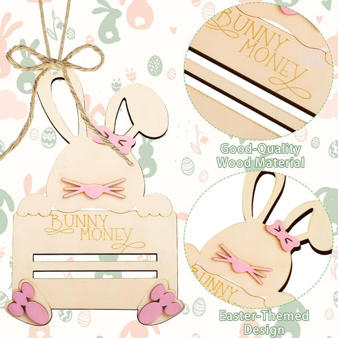 Set 3, BOARDFEB Easter Money Holders of Premium Wooden Gift Card Holders Festive Easter Basket Decorations for Cash