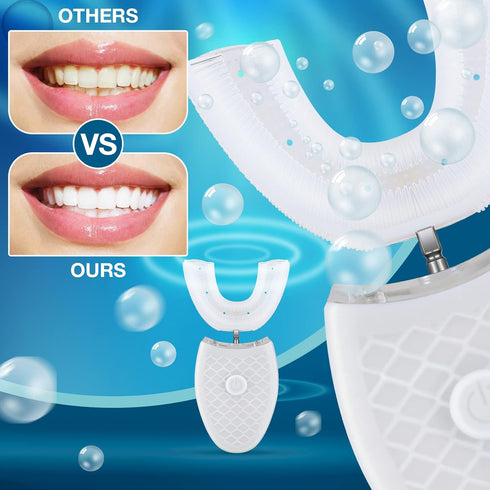 2 Pieces Ultrasonic Electric Toothbrush Adults U Shaped Automatic Toothbrushes for Teeth Whitening, 3 Brush Heads, IPX7